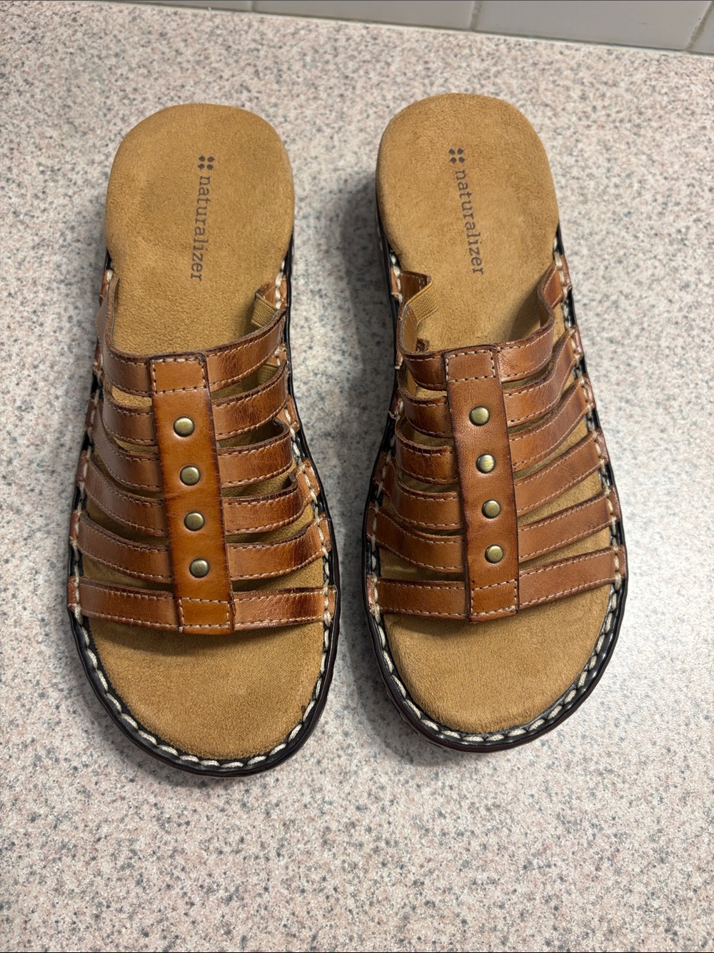 Naturalizer Brown Multi-Strap Leather Slide Sandals